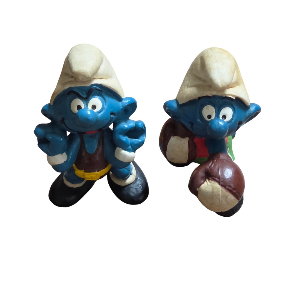 Vintage 1980 Schleich Peyo Smurfs Weightlifter Boxing Figurines Hong Kong